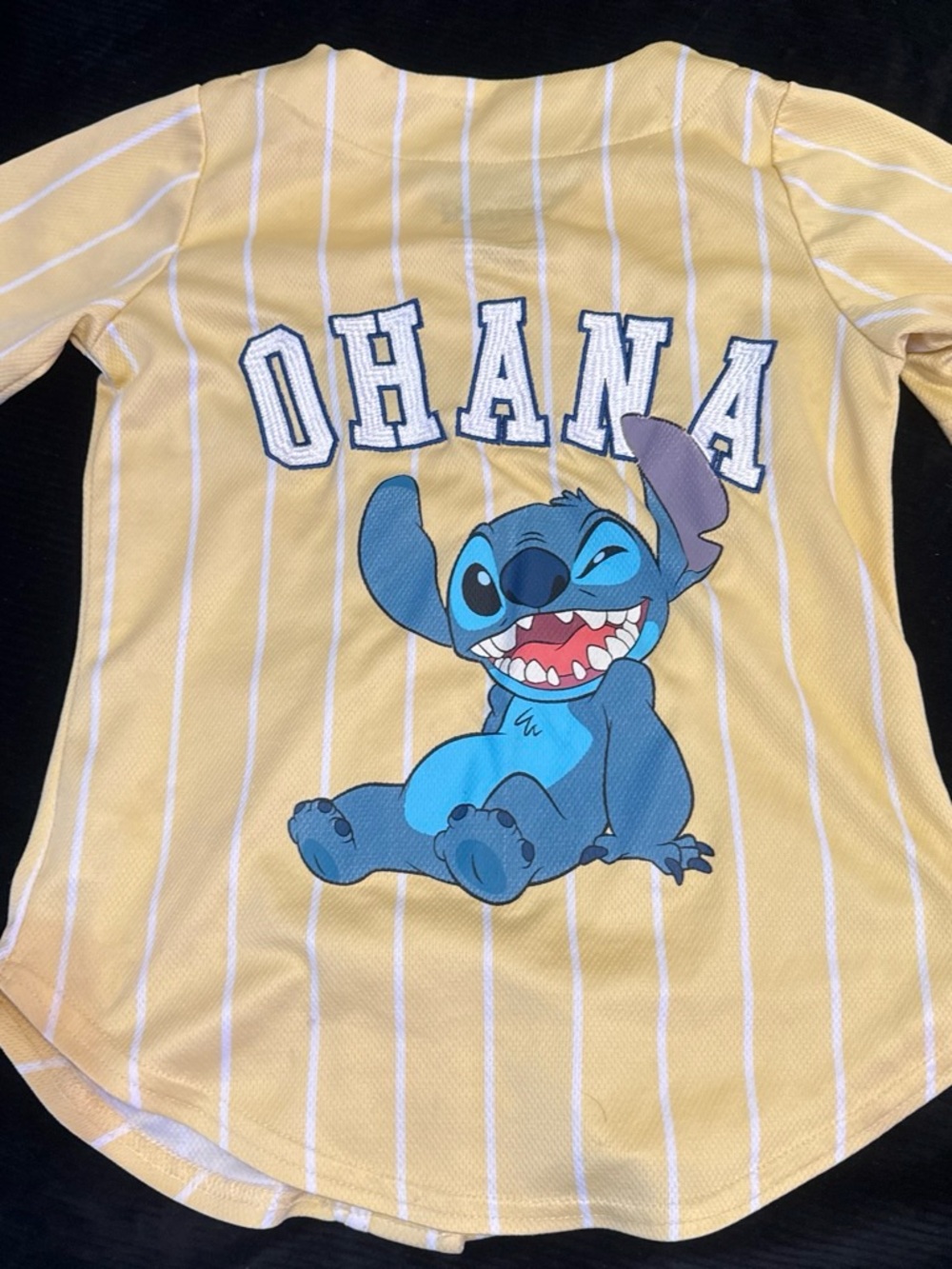 Disney Yellow & White Pinstripe Stitch Baseball Tee